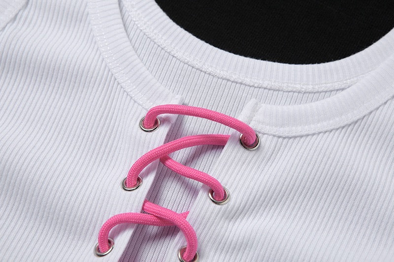 Pink Lace Up Tee - 57THAND5TH
